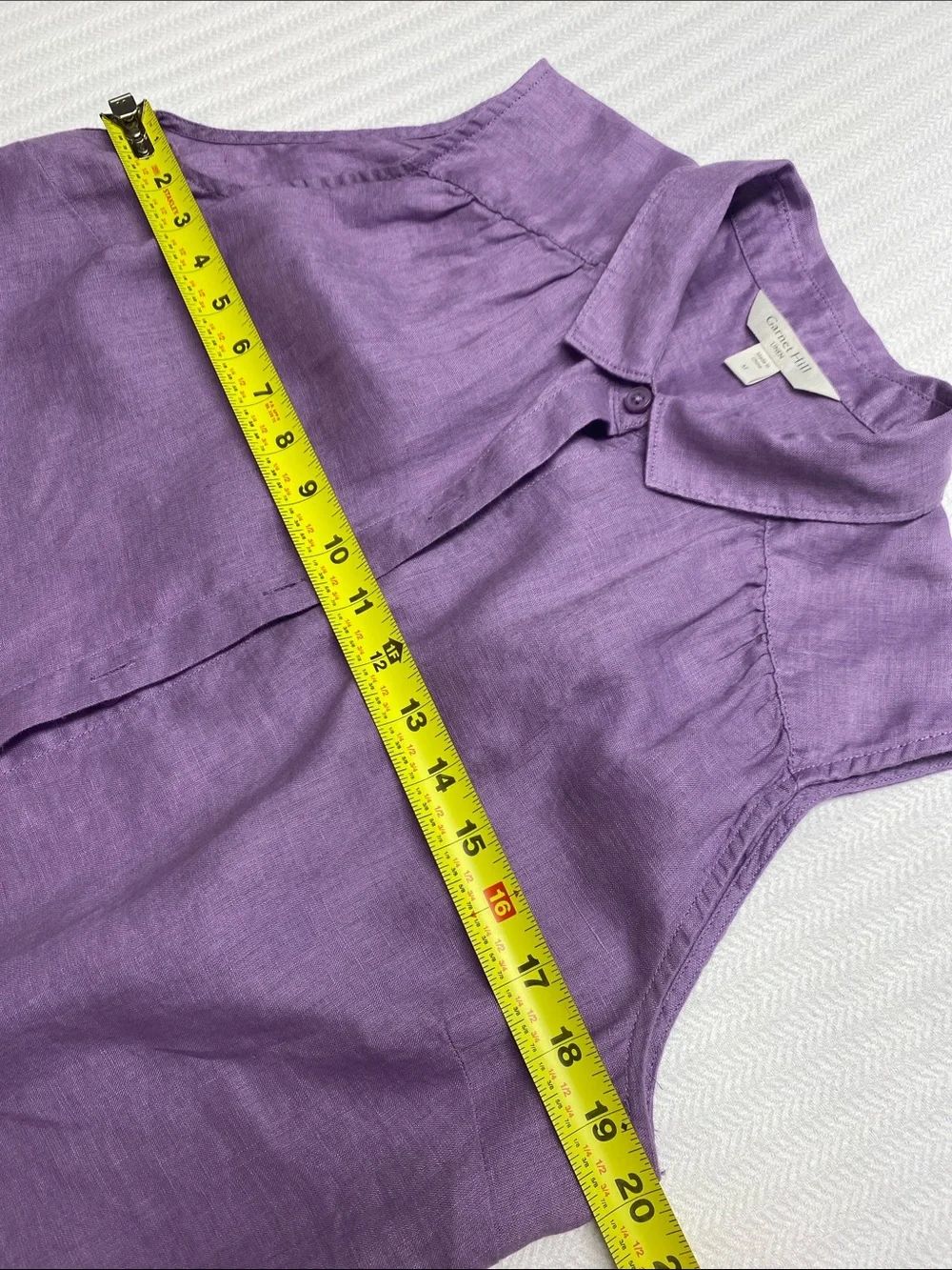 Garnet Hill European Flax Linen Sleeveless Button Shirt Purple Coastal Medium